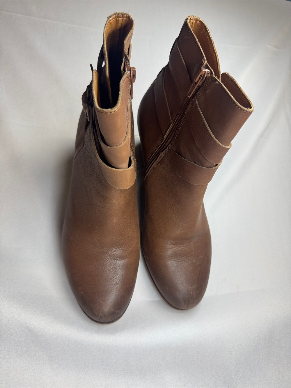Lucky Brand Brown Leather Ankle Booties with Side Zip
